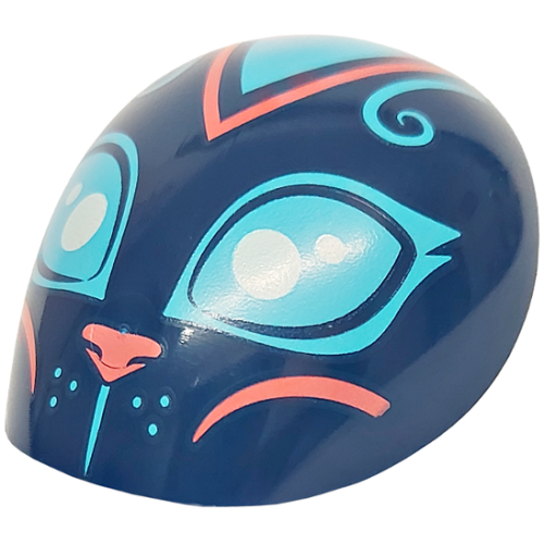 Деталь LEGO 21560pb18 Large Figure Armor, Round, Smooth with Medium Azure Eyes, Curls, Whisker Dots, and Forehead Triangle, Coral Nose and Cheek Lines Pattern (Cat Head)