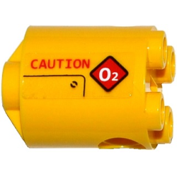 Brick, Round 2 x 2 x 2 Robot Body with Bottom Axle Holder (x Shape / + Orientation) with Red 'CAUTION' and Diamond Warning Sign with White 'O2' Pattern Model Right Side (Sticker) - Set 60092 Brick, Round 2 x 2 x 2 Robot Body with Bottom Axle Holder (x Shape / + Orientation) with Red 'CAUTION' and Diamond Warning Sign with White 'O2' Pattern Model Right Side (Sticker) - Set 60092