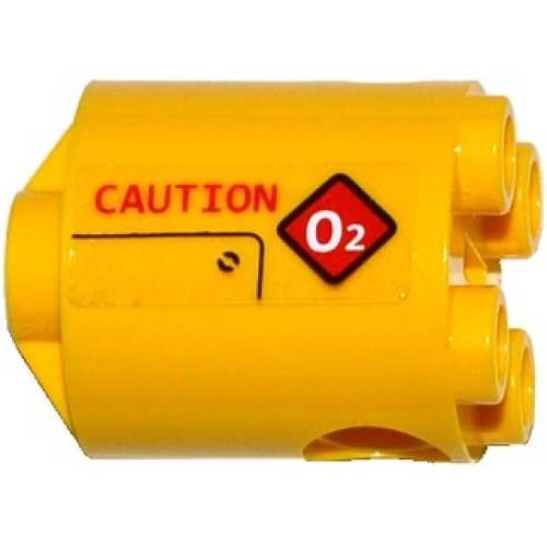 Деталь LEGO 30361cpb031R Brick, Round 2 x 2 x 2 Robot Body with Bottom Axle Holder (x Shape / + Orientation) with Red 'CAUTION' and Diamond Warning Sign with White 'O2' Pattern Model Right Side (Sticker) - Set 60092