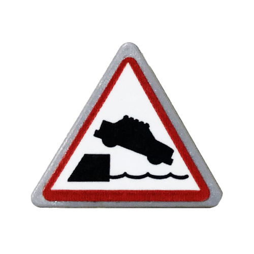 Деталь LEGO 892pb035 Road Sign 2 x 2 Triangle with Clip with Car Falling into Water Pattern (Sticker) - Set 60213