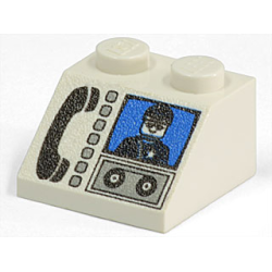 Slope 45 2 x 2 with Black Phone, Light Gray Buttons, and Minifigure on Blue Screen Pattern Slope 45 2 x 2 with Black Phone, Light Gray Buttons, and Minifigure on Blue Screen Pattern