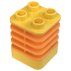 Duplo Brick 2 x 2 x 2 Ribbed - Center Inset from Edge with Molded Flexible Rubber Medium Orange Fins Pattern Duplo Brick 2 x 2 x 2 Ribbed - Center Inset from Edge with Molded Flexible Rubber Medium Orange Fins Pattern