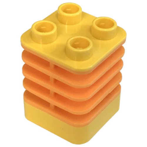 Деталь LEGO 44252pb01 Duplo Brick 2 x 2 x 2 Ribbed - Center Inset from Edge with Molded Flexible Rubber Medium Orange Fins Pattern