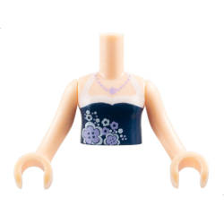 Torso Mini Doll Girl Dark Blue and White Halter Top with Flowers, Lavender Necklace Pattern, Light Nougat Arms with Hands