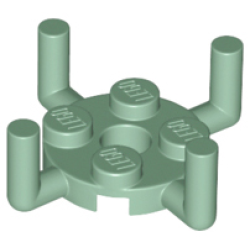Plate, Round 2 x 2 with Pin Hole and 4 Bar Arms Up - Sand Green
