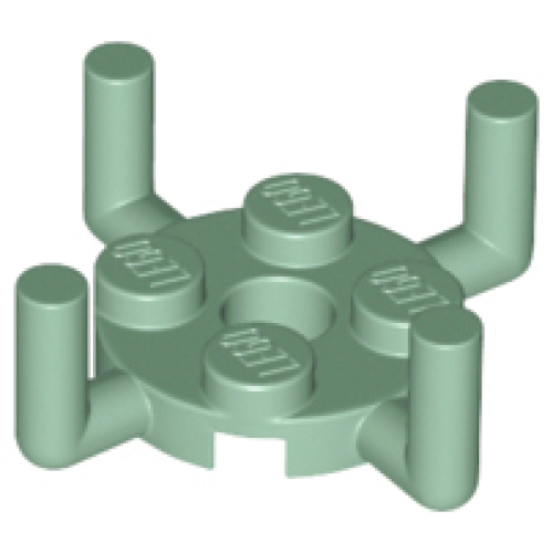 Деталь LEGO 98284 Plate, Round 2 x 2 with Pin Hole and 4 Bar Arms Up - Sand Green
