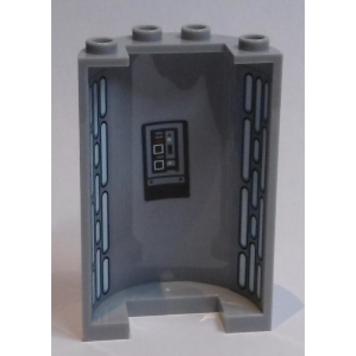 Деталь LEGO 85941pb008 Cylinder Half 2 x 4 x 5 with 1 x 2 Cutout with Vent Slots and Control Panel Pattern on Inside (Stickers) - Set 75190