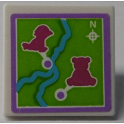 Road Sign 2 x 2 Square with Clip with Map with River and Magenta Animals Pattern (Sticker) - Set 41038