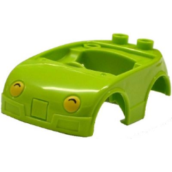 Duplo Car Body with 2 Studs on Back and Yellow Headlights with Black Shadow Pattern (fits over Car Base 2 x 4) - Lime Duplo Car Body with 2 Studs on Back and Yellow Headlights with Black Shadow Pattern (fits over Car Base 2 x 4) - Lime