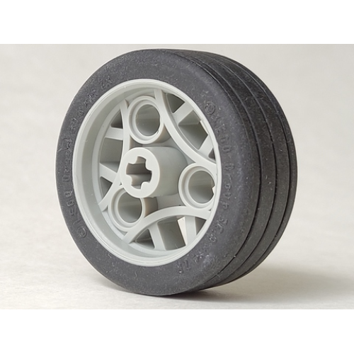 Деталь LEGO 44293c01 Wheel 36.8 x 14 ZR with Axle Hole, 3 Pin Holes, and Fixed Black Rubber Tire - Light Gray