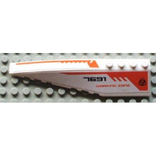 Деталь LEGO 42061pb23 Wedge 12 x 3 Left with Black '7691', Orange 'WORKING ZONE' and Orange Lines Pattern (Stickers) - Set 7691