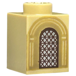 Brick 1 x 1 with Silver Arched Window with Dark Brown Lattice and Dark Tan Arches Pattern