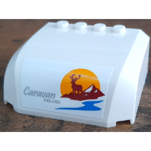 Деталь LEGO 61484pb019 Windscreen 5 x 6 x 2 Curved Top Canopy with 4 Studs with Silver 'Caravan DELUXE', Bright Light Orange Sun, Medium Blue River, Reddish Brown Deer and Mountain Pattern (Sticker) - Set 60283