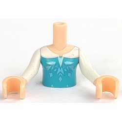 Torso Mini Doll Girl Blue Top with Metallic Light Blue Ice Crystals Pattern, Light Nougat Arms with Hands with White Sleeves
