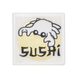 Road Sign 2 x 2 Square with Open O Clip with Crab, Gold Circle and Black 'SUSHI' Pattern (Sticker) - Set 70620
