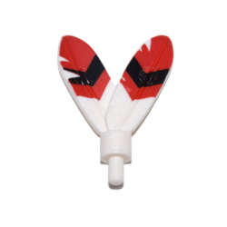 Minifigure, Plume Feathers with Small Pin with Red Tips and Black Stripes Pattern
