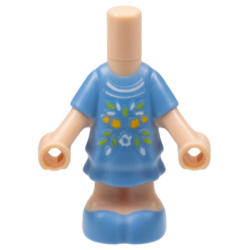 Micro Doll, Body with Molded Medium Blue Short Layered Dress and Shoes and Printed Bright Light Orange, Lime, and White Flowers and Leaves Pattern Micro Doll, Body with Molded Medium Blue Short Layered Dress and Shoes and Printed Bright Light Orange, Lime, and White Flowers and Leaves Pattern