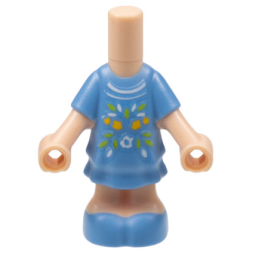 Деталь LEGO 69969pb01 Micro Doll, Body with Molded Medium Blue Short Layered Dress and Shoes and Printed Bright Light Orange, Lime, and White Flowers and Leaves Pattern