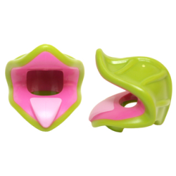 Minifigure, Headgear Head Cover, Costume Plant Venus Fly Trap with Lime Leaves and Bright Pink Tongue Pattern Minifigure, Headgear Head Cover, Costume Plant Venus Fly Trap with Lime Leaves and Bright Pink Tongue Pattern