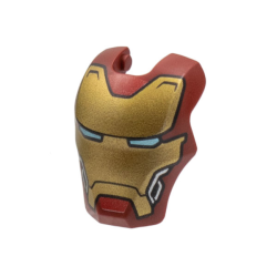 Minifigure, Visor Top Hinge Large with Gold Face Shield, Metallic Light Blue Eyes, Silver Trim on Cheeks Pattern (Iron Man Mark 50)