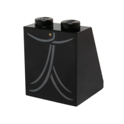 Slope 65 2 x 2 x 2 with Bottom Tube with Minifigure Dress / Skirt / Robe, Gold Button and Dark Bluish Gray Trim Pattern