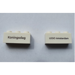 Brick 1 x 3 with Black 'Koningsdag' and 'LEGO Amsterdam' Pattern on Both Sides