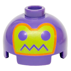 Brick, Round 2 x 2 Dome Top with Robot Face with Eyes and Zigzag Line Mouth on Lime Background with Orange Border Pattern