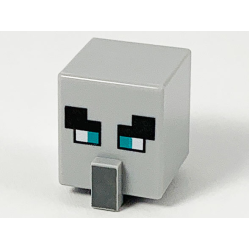 Minifigure, Head, Modified Cube Tall with Raised Rectangle with Pixelated Black Eyebrows, Dark Turquoise Wide Eyes, and Dark Bluish Gray Nose Pattern (Minecraft Illager / Pillager)