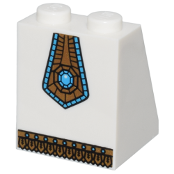 Slope 65 2 x 2 x 2 with Bottom Tube with Minifigure Dress / Skirt / Robe, Gold Panel with Blue Jewel and Gold Fringe Pattern