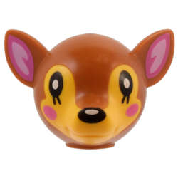 Minifigure, Head, Modified Deer with Ears with Molded Bright Light Orange Face and Printed Black Eyes and Nose, Dark Pink and Bright Pink Auricles and Cheeks, and White Spots Pattern
