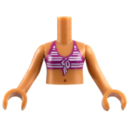 Torso Mini Doll Girl Magenta Bikini Top with White Stripes, Navel Pattern, Medium Nougat Arms with Hands
