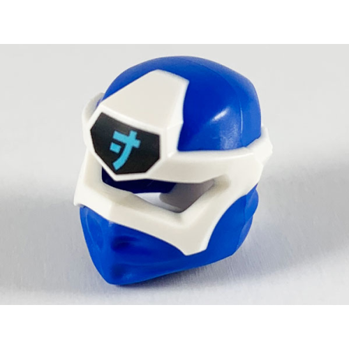 Деталь LEGO 65072pb01 Minifigure, Headgear Ninjago Wrap Type 6 with Molded White Mask and Printed Medium Azure Ninjago Logogram Letter J on Black Background Pattern