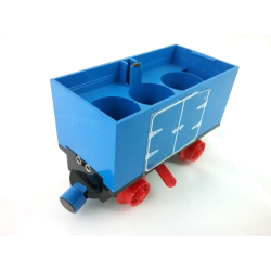 Train Battery Box Car with Three Contact Holes, Red Switch Lever, Blue and Red Magnets, and Red Wheels with Hinged Doors Pattern on Both Sides (Stickers) - Set 7720