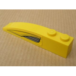 Slope, Curved 6 x 1 with 2 Studs with Yellow and Dark Bluish Gray Pattern Right (Sticker) - Set 7044 Slope, Curved 6 x 1 with 2 Studs with Yellow and Dark Bluish Gray Pattern Right (Sticker) - Set 7044