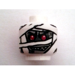 Minifigure, Head Alien Mummy with Light Bluish Gray Face, Glow In Dark Wrappings, and Red Eyes Pattern