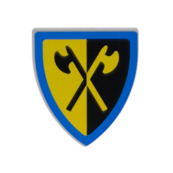 Minifigure, Shield Triangular Short with Yellow and Black Crossed Halberds and Blue Border Pattern Minifigure, Shield Triangular Short with Yellow and Black Crossed Halberds and Blue Border Pattern
