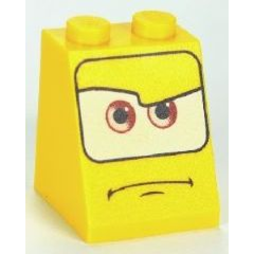 Деталь LEGO 3678bpb045 Slope 65 2 x 2 x 2 with Bottom Tube with Brown Eyes on White Background and Mouth Turned Down Pattern
