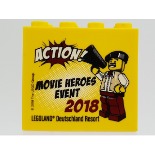 Деталь LEGO 30144pb249 Brick 2 x 4 x 3 with Action! Movie Heroes Event 2018 LEGOLAND Deutschland Resort Pattern