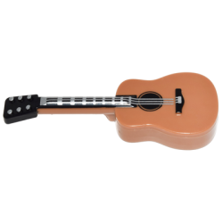 Minifigure, Utensil Musical Instrument, Guitar Acoustic with Black Neck and Silver Strings and Tuning Knobs Pattern - Medium Nougat
