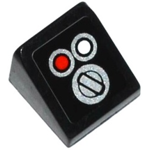 Деталь LEGO 54200pb065 Slope 30 1 x 1 x 2/3 with Red and White Buttons and Switch Pattern (Sticker) - Set 42032