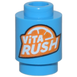 Brick, Round 1 x 1 with Orange and White 'ViTA RUSH' Logo Pattern
