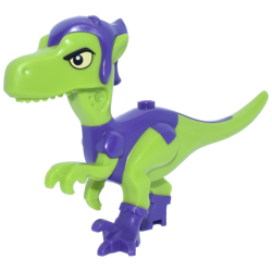 Dinosaur Body Raptor with Molded Dark Purple Hat, Shirt and Boots and Printed Black Eyebrows and Bright Light Yellow Eyes Pattern (Gobby-Raptor)