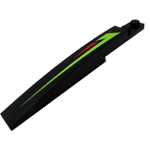 Деталь LEGO 85970pb014L Slope, Curved 10 x 1 with Lime and Red Stripes Pattern Model Left Side (Sticker) - Set 60114