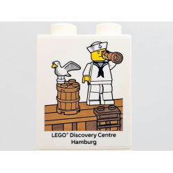 Duplo, Brick 1 x 2 x 2 with LEGO Discovery Centre Hamburg, Sailor Minifigure and Seagull Pattern Duplo, Brick 1 x 2 x 2 with LEGO Discovery Centre Hamburg, Sailor Minifigure and Seagull Pattern