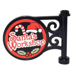 Road Sign Round on Pole with Flat Top Attachment with 'Santa's Workshop', Candy Cane, Santa Hat and Holly Pattern on Both Sides (Stickers) - Set 10245