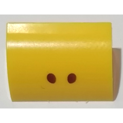 Деталь LEGO 37352pb014 Slope, Curved 1 x 2 with Bottom Stud Holder with 2 Reddish Brown Dots Pattern (Super Mario Mechakoopa Nostrils)