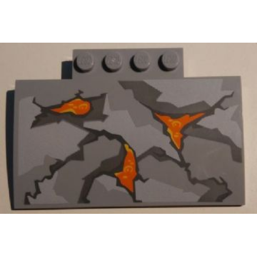 Деталь LEGO 15625pb011 Slope, Curved 5 x 8 x 2/3 with 4 Studs with Cracks and Lava Pattern (10722)