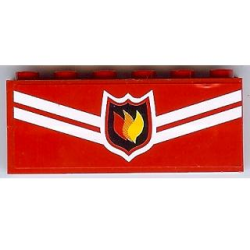 Stickered Assembly 6 x 1 x 2 with Fire Logo Badge and White Diagonal Stripes Pattern (Sticker) - Set 7945 - 2 Brick 1 x 6 Stickered Assembly 6 x 1 x 2 with Fire Logo Badge and White Diagonal Stripes Pattern (Sticker) - Set 7945 - 2 Brick 1 x 6