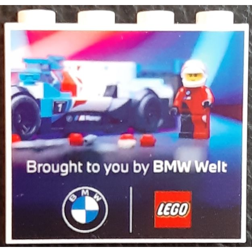 Деталь LEGO 49311pb043 Brick 1 x 4 x 3 with LEGO BMW Event Munich 2024 with 'Brought to you by BMW Welt' Pattern