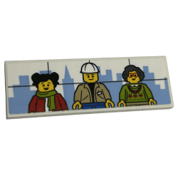 Tile 2 x 6 with Bright Light Blue City Skyline and 3 Minifigures Pattern (Sticker) - Set 40574